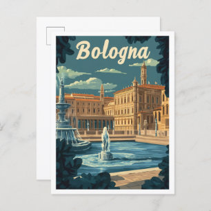 Bologna Italy Art Vintage Travel Illustration Postcard