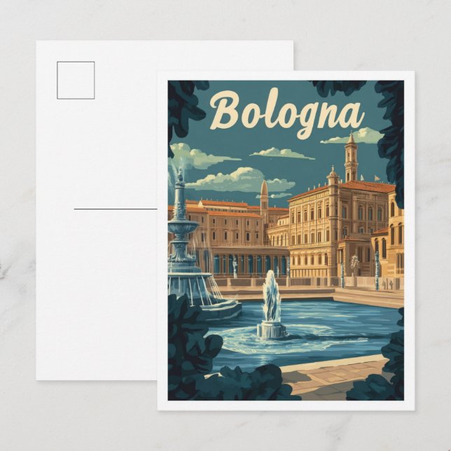 Bologna Italy Art Vintage Travel Illustration Postcard (Front/Back)
