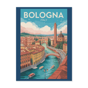Bologna Italy Illustration Travel Art Vintage Postcard