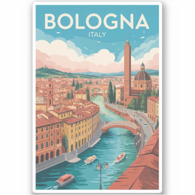 Bologna Italy Illustration Travel Art Vintage Sticker (Front)