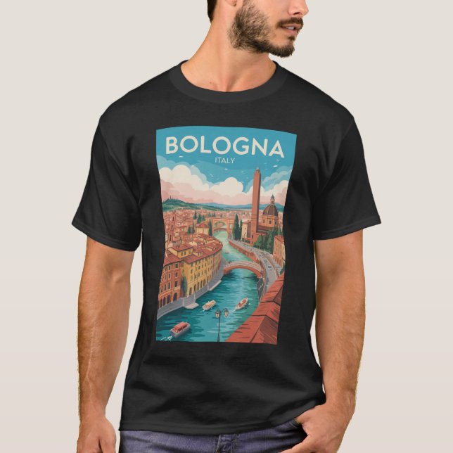 Bologna Italy Illustration Travel Art Vintage T-Shirt (Front)