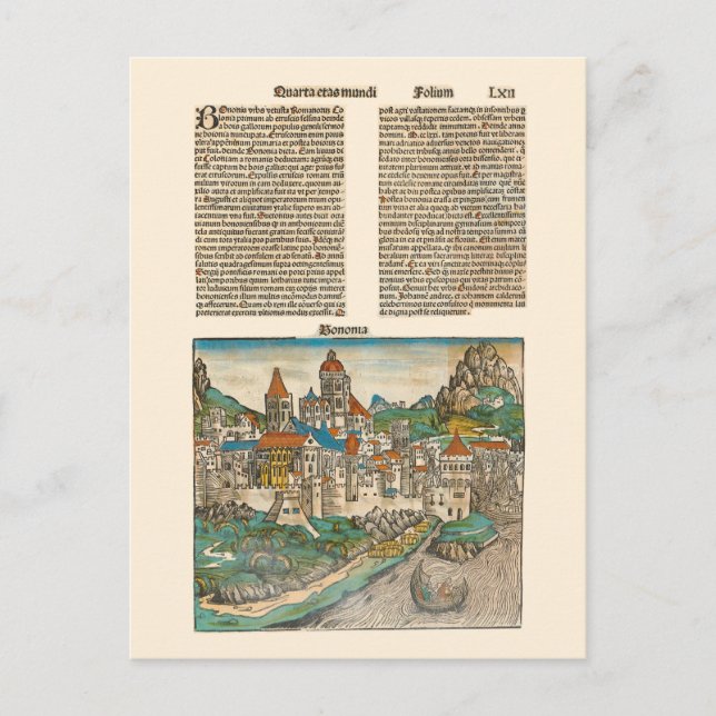 Bologna Italy Nuremberg Chronicle Medieval Book Postcard (Front)