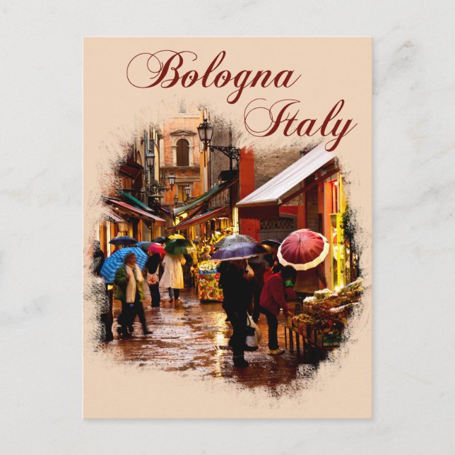 Bologna, Italy: Shopping in the Rain Postcard (Front)