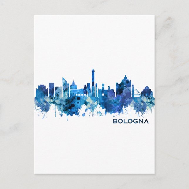 Bologna Italy Skyline Blue Holiday Postcard (Front)