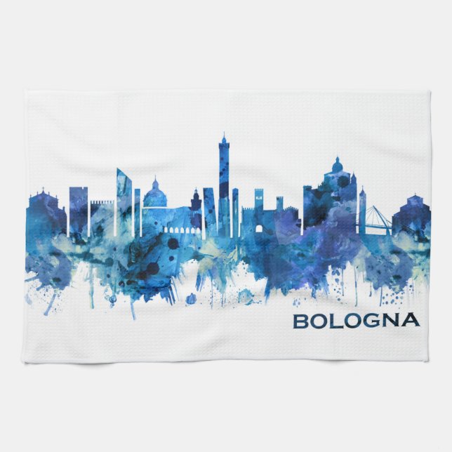 Bologna Italy Skyline Blue Kitchen Towel (Horizontal)
