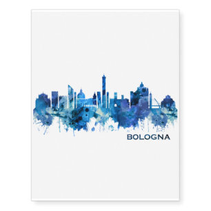 Bologna Italy Skyline Blue Temporary Tattoos