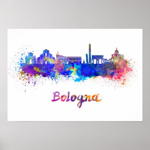 Bologna skyline in watercolor poster