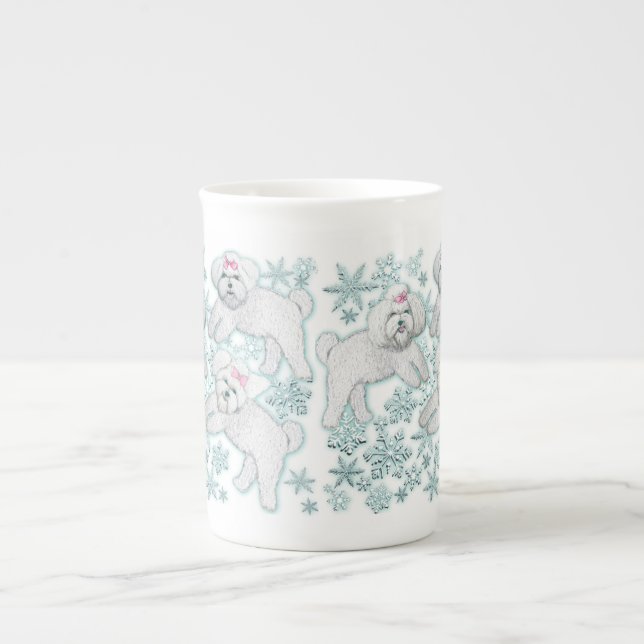 Bolognese dog and Bichon Frise dog Snowflake  Bone China Mug (Front)