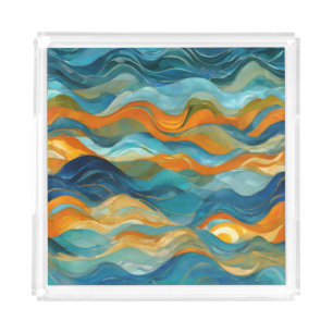 "Bolonia" Blue Green Orange Waves Acrylic Tray