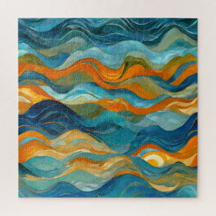 "Bolonia" Blue Green Orange Waves Jigsaw Puzzle
