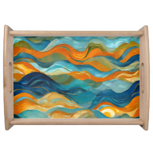 "Bolonia" Blue Green Orange Waves Serving Tray