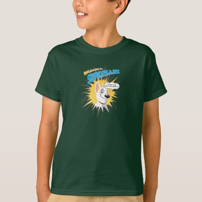 Bolt "unleash the superbark" thought bubble Disney T-Shirt (Front)