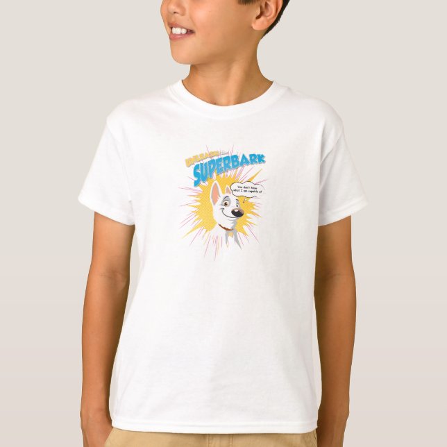 Bolt "unleash the superbark" thought bubble Disney T-Shirt (Front)