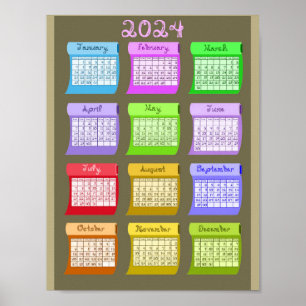 Bolts of Fabric Font 2024 Calendar Printable Poster