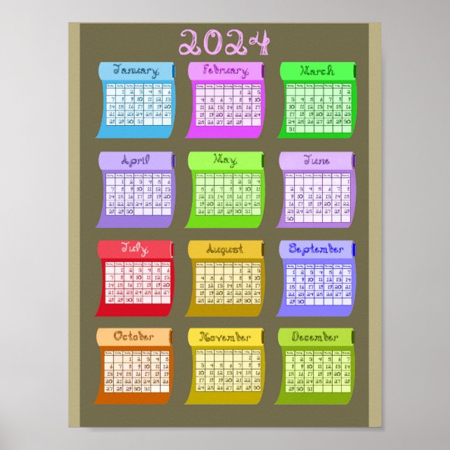 Bolts of Fabric Font 2024 Calendar Printable Poster (Front)