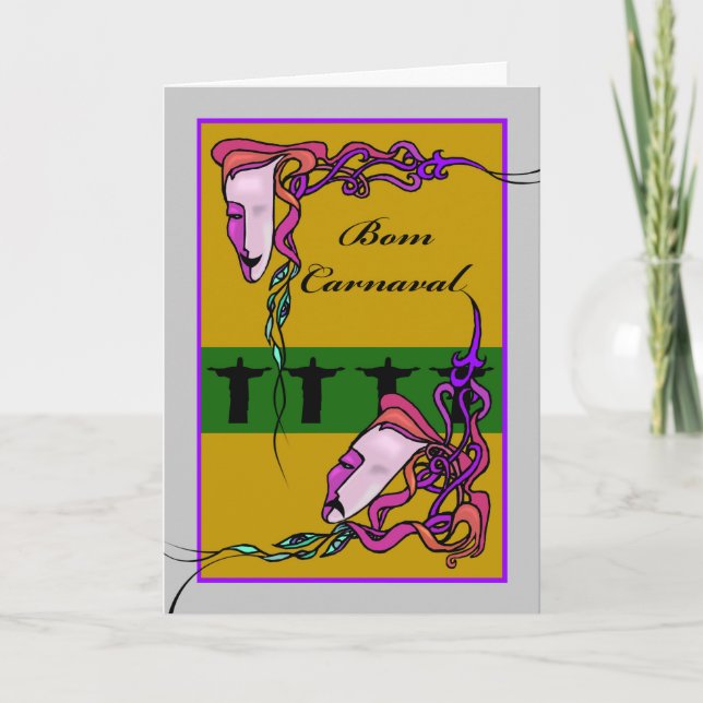 Bom Carnaval, Happy Carnival in Portuguese, Masks Card (Front)
