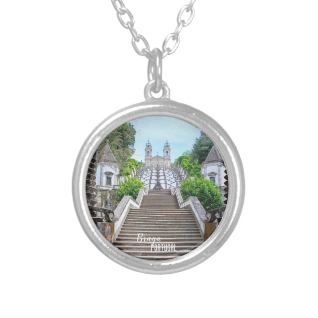 Bom Jesus de Braga Catholic Sanctuary, Portugal Silver Plated Necklace (Front)