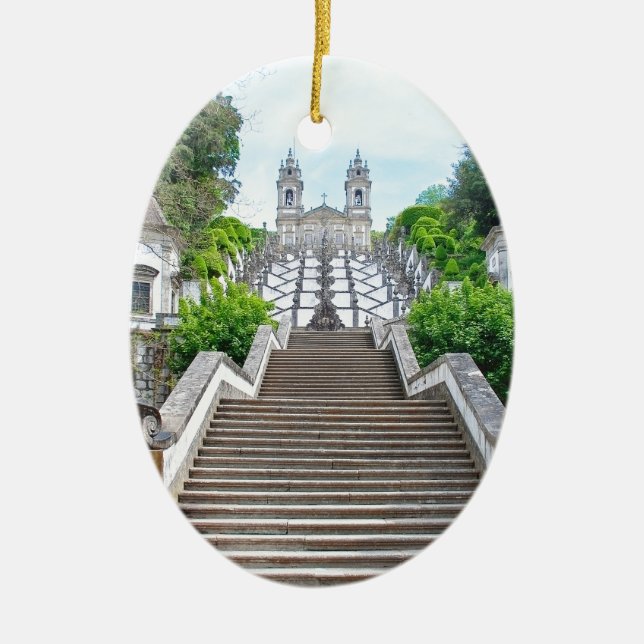 Bom Jesus do Monte Sanctuary Portugal, with prayer Ceramic Ornament (Front)