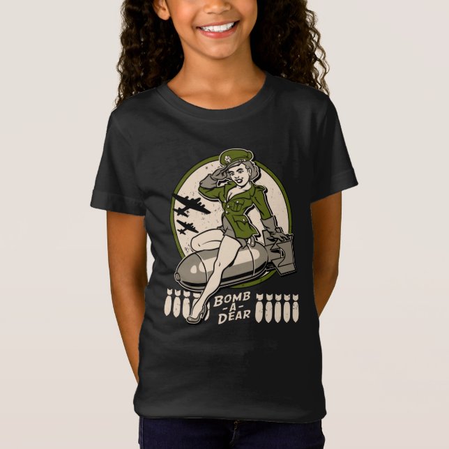 Bomb-A-Dear Bomber Nose Art Pinup T-Shirt (Front)