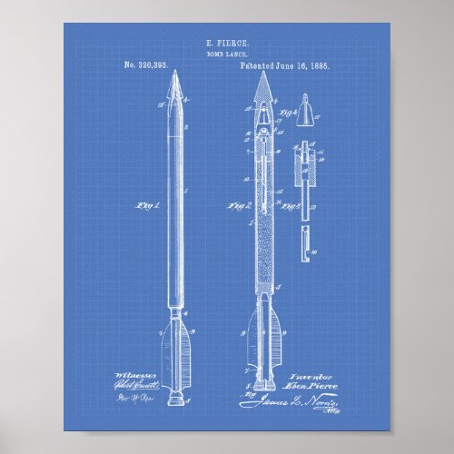 Bomb Lance 1885 Patent Art Blueprint Poster