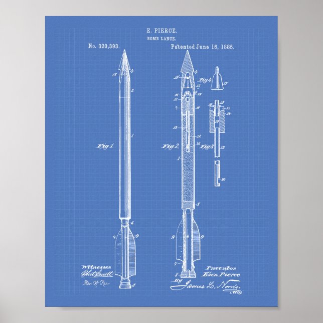 Bomb Lance 1885 Patent Art Blueprint Poster (Front)