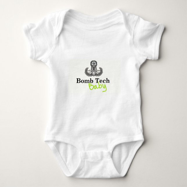 bomb tech baby green baby bodysuit (Front)