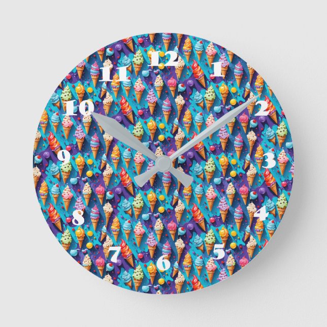 Bombastic, Colorful Ice Creams  Round Clock (Front)