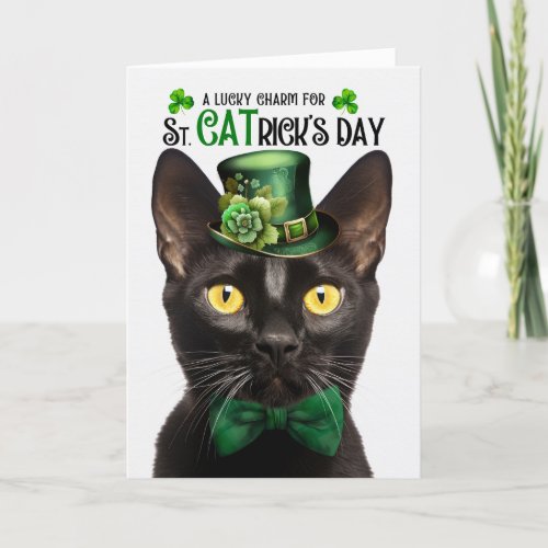 Bombay Black Cat St CATricks Day Lucky Charm Holiday Card