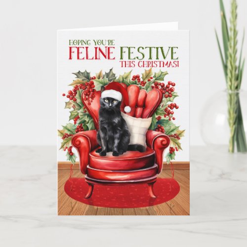 Bombay Black Christmas Cat FELINE Festive Holiday Card
