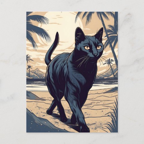 Bombay_Cat at a tropical beach during sunset Postcard