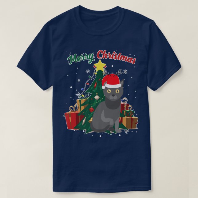 Bombay Cat Christmas Tree Snow Flakes Xmas Present T-Shirt (Design Front)