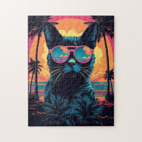 Bombay Cat with sunglasses at the beach Jigsaw Puzzle