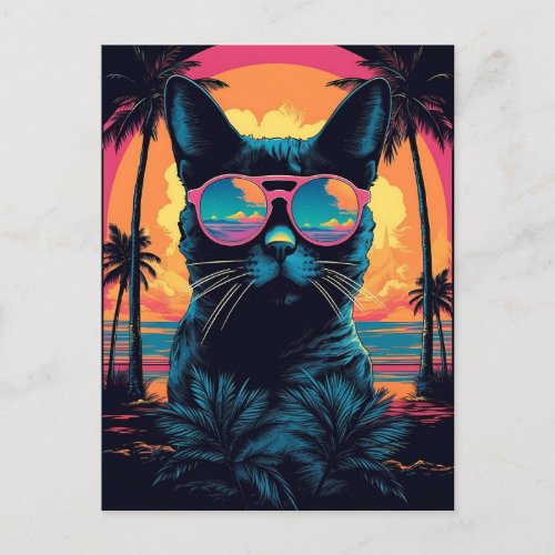 Bombay Cat with sunglasses at the beach Postcard