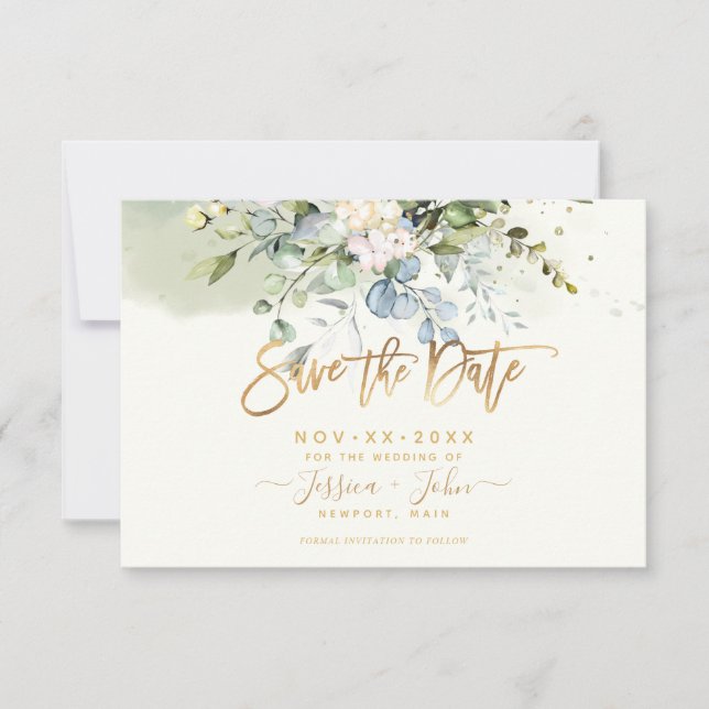 Bombino Elegant Dusty Blue Gum Eucalyptus Invitation (Front)