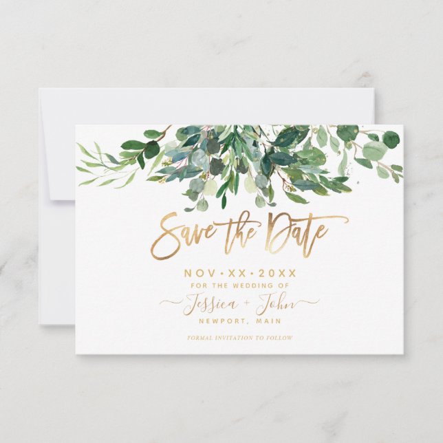 Bombino Elegant Lush Greenery Gum Eucalyptus Invitation (Front)
