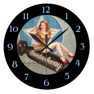 BOMBS AWAY Vintage Pin Up Clock