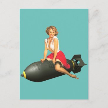 Bombs Away ! Vintage pin up girl art  postcard