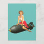Bombs Away ! Vintage pin up girl art  postcard