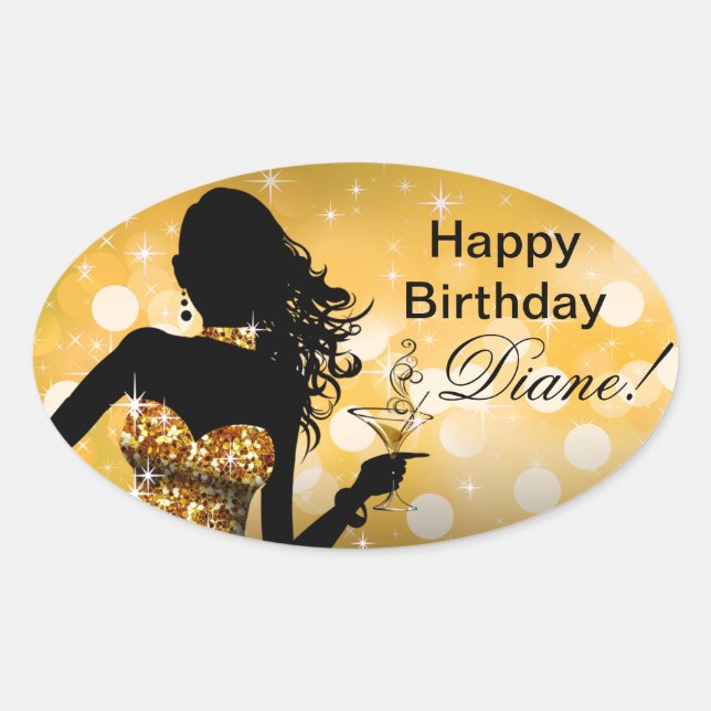 Bombshell Bling Glitter Party Dress oval | gold Sticker (Front)