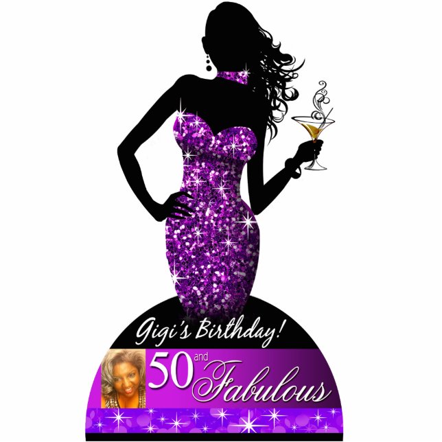 Bombshell Bling Photo Cake Topper 5x7 | purple Statuette (Front)
