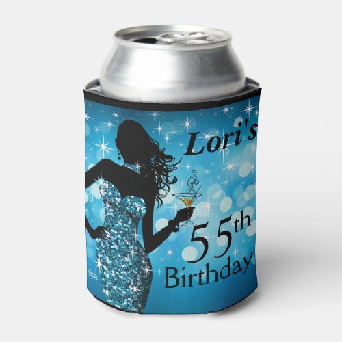 Bombshell Glitter Bling Sparkle Birthday  blue Can Cooler