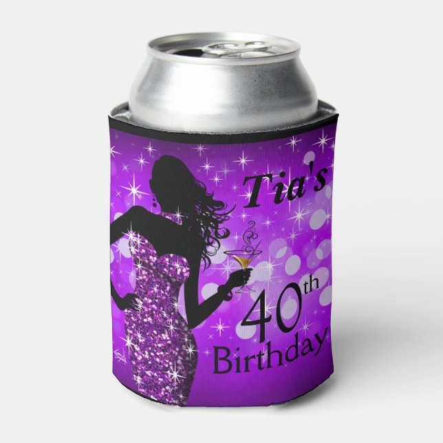 Bombshell Glitter Bling Sparkle Birthday | purple Can Cooler (Can Front)