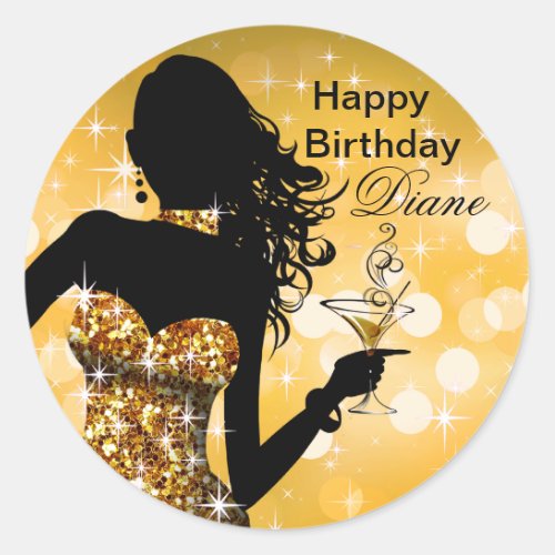 Bombshell Glitter Party Dress round  gold Classic Round Sticker