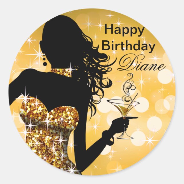 Bombshell Glitter Party Dress round | gold Classic Round Sticker (Front)