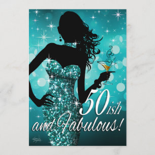 Bombshell Glitter Sparkle 50-ish Birthday   teal Invitation