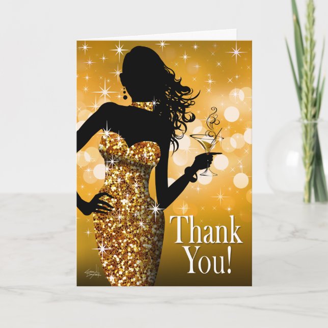 Bombshell Glitter Thank You | gold Card (Front)