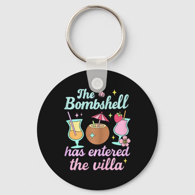 Bombshell Has Entered The Villa Funny Summer Pool  Keychain (Front)
