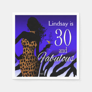 Bombshell Leopard 30th Birthday blue Paper Napkins