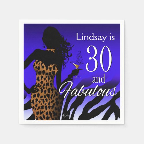 Bombshell Leopard 30th Birthday  blue Paper Napkins