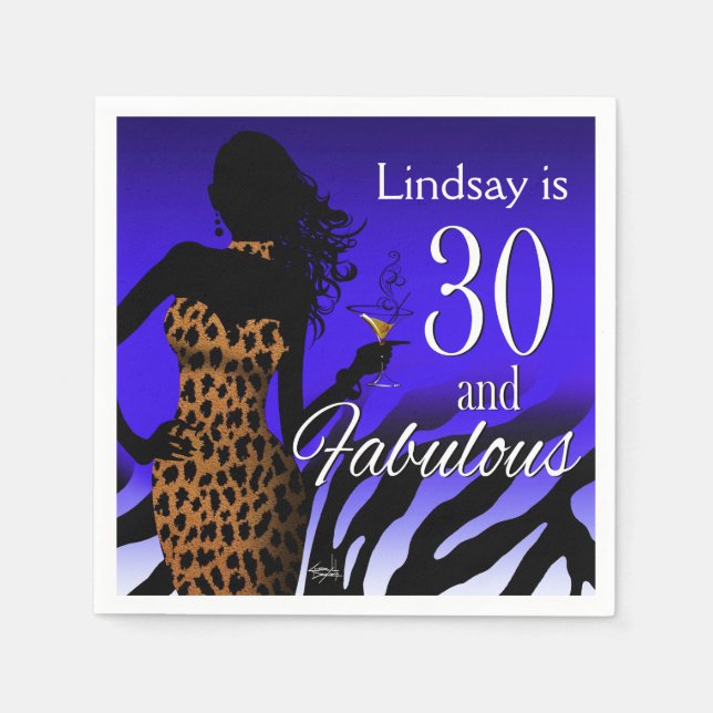Bombshell Leopard 30th Birthday | blue Paper Napkins (Front)